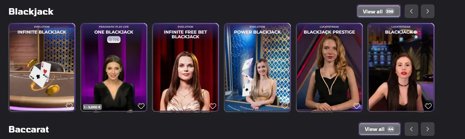 Živý blackjack Infinite Blackjack a Power Blackjack v Luckycapone Casino