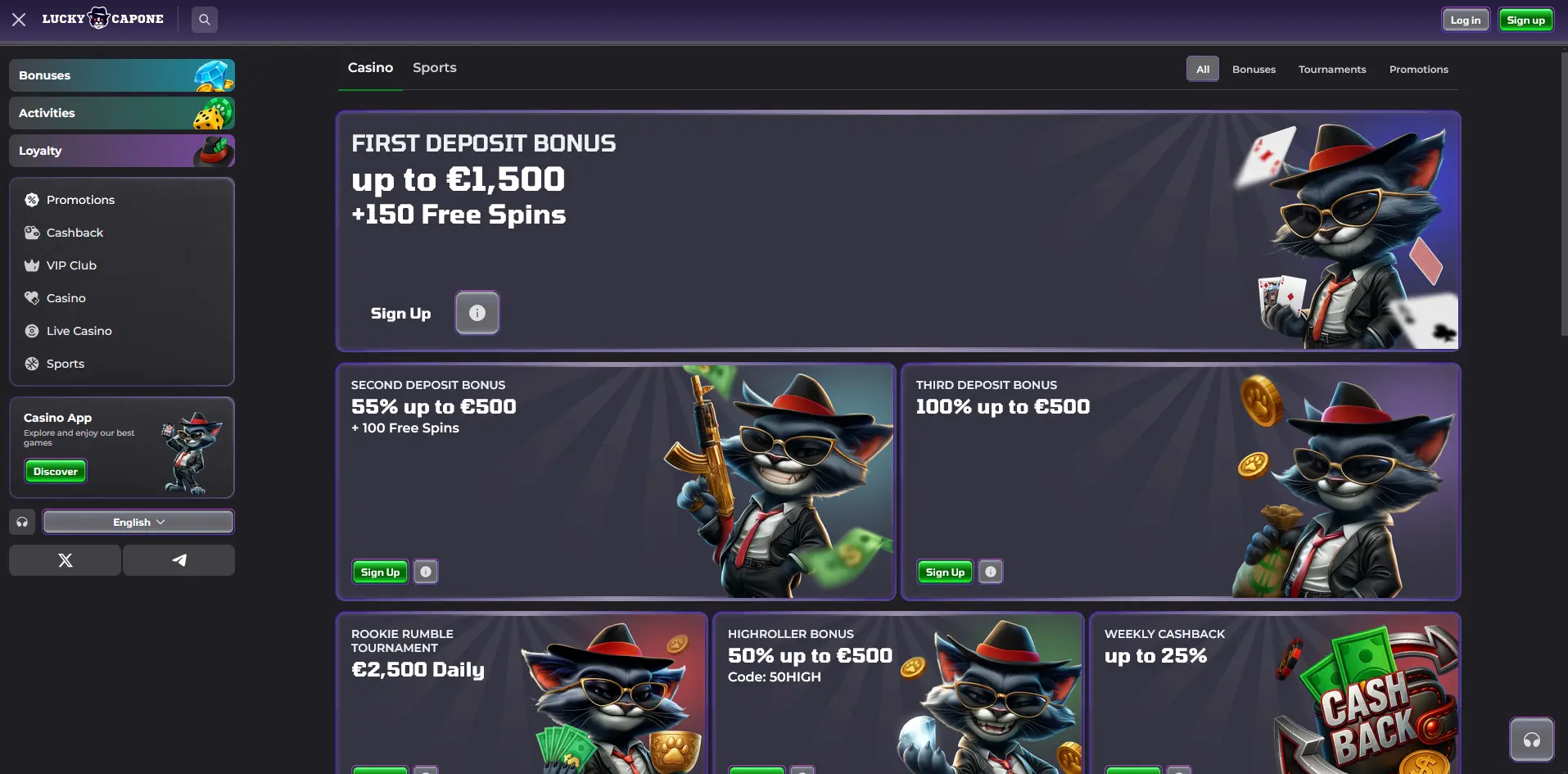Přehled bonusů Luckycapone Casino - uvítací balíček, cashback a turnaje