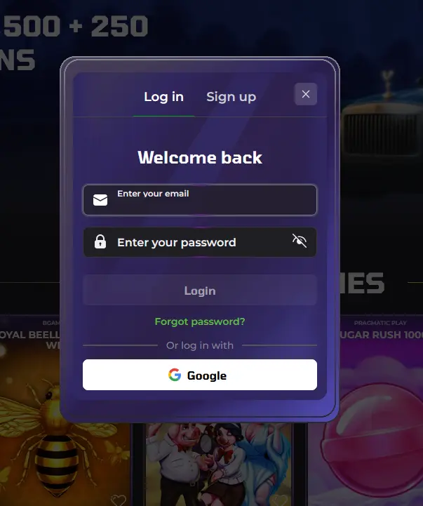 Přihlašovací formulář Luckycapone Casino